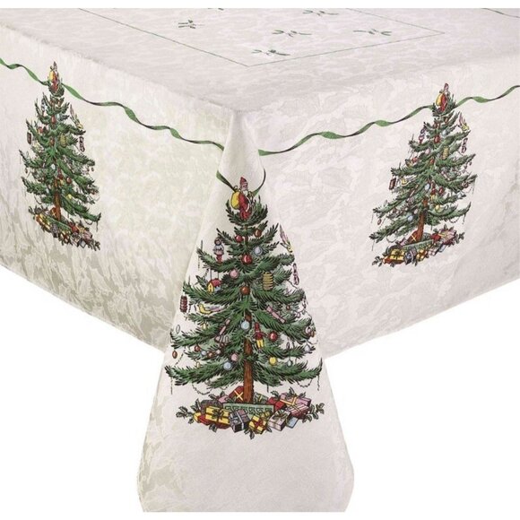 Spode Christmas Tree Tablecloth & 4 Placemats Oblong 98X57 Cream English Cottage - Picture 8 of 11